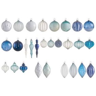 Beliani - SNOWFALL - Set van 35 kerstballen - Blauw - Glas