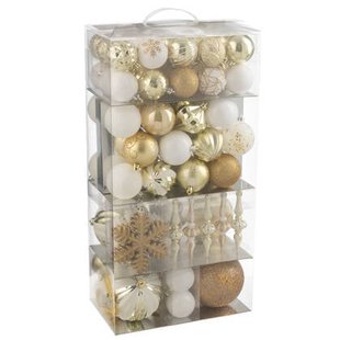 J-Line kerstbal - kunststof - wit|goud - doos van 80