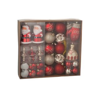 J-Line kerstbal - kunststof - rood|goud - doos van 45