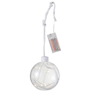 J-Line kerstbal - glas - wit - large - 4 stuks - LED lichtjes