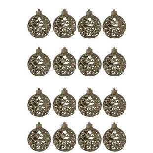 J-Line kerstbal Barok - kunststof - bruin - doos van 16