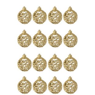 J-Line kerstbal Barok - kunststof - goud - doos van 16