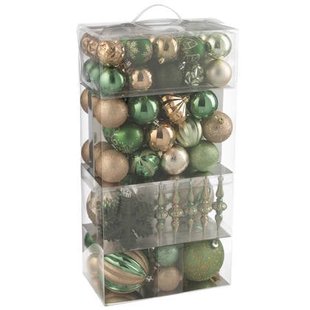 J-Line kerstbal - kunststof - groen|ecru - doos van 80