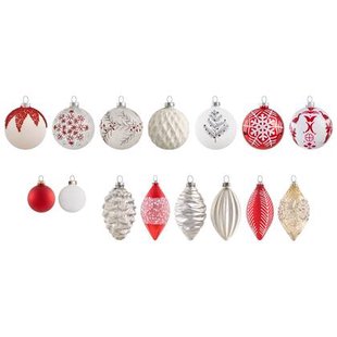 Beliani - SNOWFLAKE - Set van 50 kerstballen - Rood|Wit - Glas