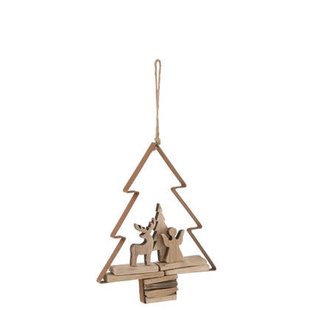 J-Line kersthanger Kerstboom + Figuren - hout|metaal - bruin