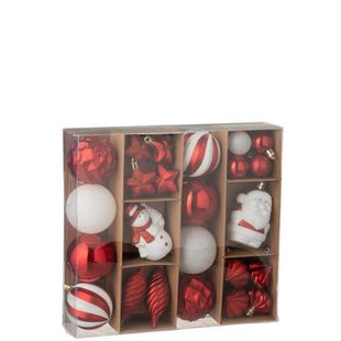 J-Line kerstbal - kunststof - kerstrood|wit - doos van 28