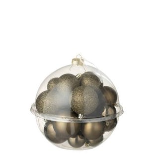 J-Line kerstbal - kunststof - bruin - doos van 24