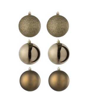 J-Line kerstbal - kunststof - bruin - doos van 6