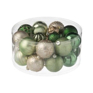 J-Line kerstbal - kunststof - groen|ecru - doos van 30