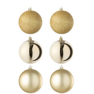 J-Line kerstbal - kunststof - goud - doos van 6