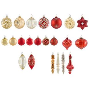 Beliani - SPARKLE - Set van 50 kerstballen - Rood|Goud - Glas