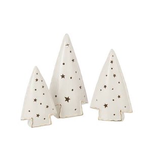 J-Line decoratie Kerstboom - keramiek - wit - set van 3 - LE