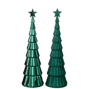 J-Line decoratie Kerstboom + Ster - kunststof - groen - 2 st