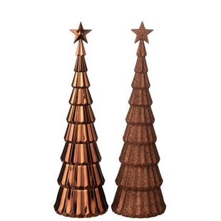 J-Line decoratie Kerstboom + Ster - kunststof - bruin - 2 st