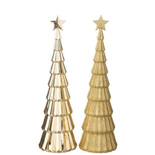 J-Line decoratie Kerstboom + Ster - kunststof - goud - 2 stu