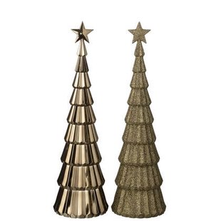 J-Line decoratie Kerstboom + Ster - kunststof - beige - 2 st