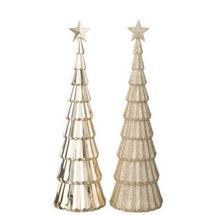 J-Line decoratie Kerstboom + Ster - kunststof - beige - 2 st