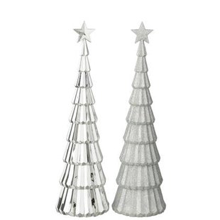 J-Line decoratie Kerstboom - kunststof - zilver - 2 stuks