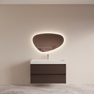 Badmeubelset BWS Riga met Lako Wastafel Wit 100 cm Bruin Eiken