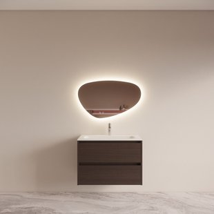 Badmeubelset BWS Riga met Asia Wastafel Wit 80 cm Bruin Eiken