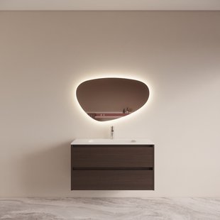 Badmeubelset BWS Riga met Asia Wastafel Wit 100 cm Bruin Eiken