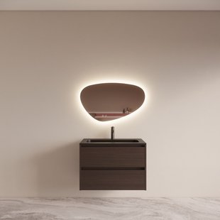 Badmeubelset BWS Riga met Asia Wastafel Zwart 80 cm Bruin Eiken