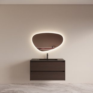 Badmeubelset BWS Riga met Asia Wastafel Zwart 100 cm Bruin Eiken