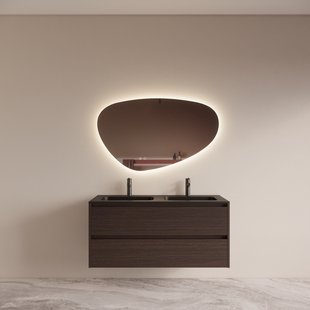 Badmeubelset BWS Riga met Asia Wastafel Zwart 120 cm Bruin Eiken