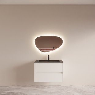 Badmeubelset BWS Riga met Asia Wastafel Zwart 80 cm Mat Wit