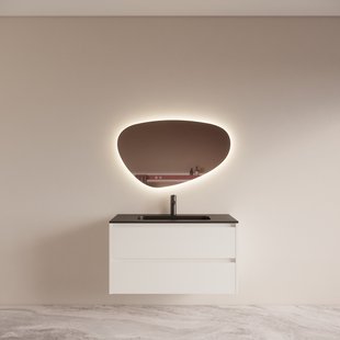 Badmeubelset BWS Riga met Asia Wastafel Zwart 100 cm Mat Wit