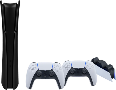 PS5 Slim Digital Edition + Covers Zwart + Extra Controller Wit + Oplaadstation
