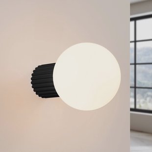 SOLLUX LIGHTING wandlamp ORBI, zwart, glas/metaal, Ø 12 cm, IP44, G9