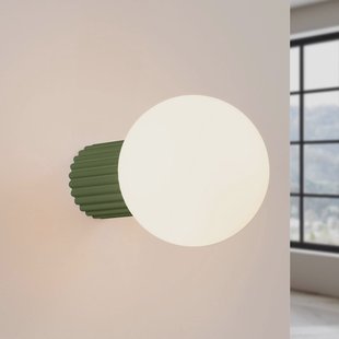 SOLLUX LIGHTING wandlamp ORBI, olijfgroen, glas/metaal, Ø 12 cm, IP44, G9