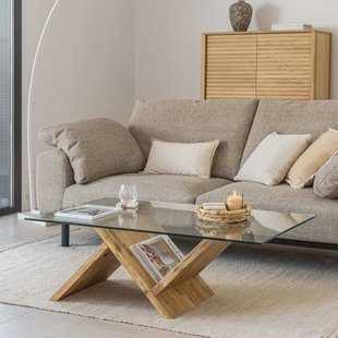 Kave Home Salontafel 'Waley' Eiken met glasplaat, 120 x 70cm