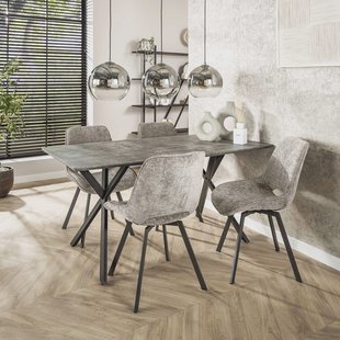 Eettafel 'Lakia' 160 x 90cm, 3D-betonlook, kleur grijs