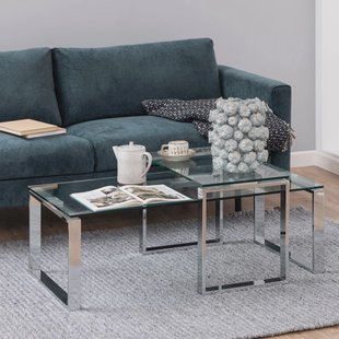 Bendt Glazen Salontafel 'Lone' set van 2 stuks, kleur chroom