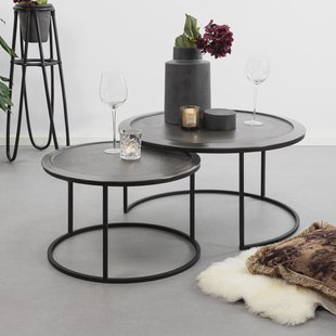 Light & Living Salontafel 'Talca' Set van 2 stuks, 60/78cm, kleur Antiek Lood