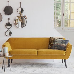 WOOOD 2-zits Bank 'Rocco' Velvet, kleur Okergeel