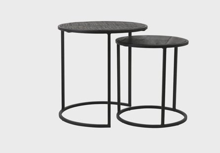 Light & Living Bijzettafel 'Doba' Set van 2 stuks, hout antiek-mat zwart