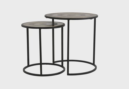 Light & Living Bijzettafel 'Kome' Set van 2 stuks max, antiekbrons gehamerd-m.zwart