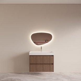 Badmeubelset BWS Riga Met Lako Wastafel Wit 80 cm Donker Eiken Japandi