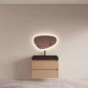 Badmeubelset BWS Riga met Lako Wastafel Zwart 80 cm Licht Eiken Japandi