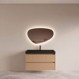 Badmeubelset BWS Riga met Lako Wastafel Zwart 100 cm Licht Eiken Japandi