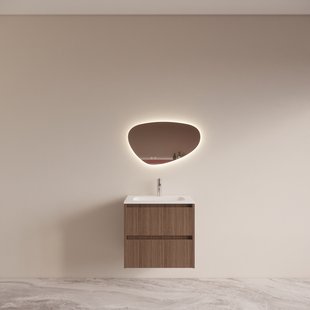 Badmeubelset BWS Riga Met Asia Wastafel Wit 60 cm Donker Eiken Japandi