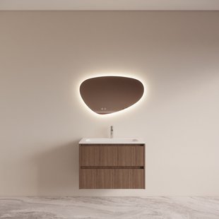 Badmeubelset BWS Riga Met Asia Wastafel Wit 80 cm Donker Eiken Japandi