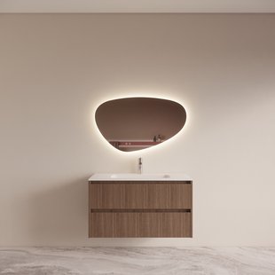 Badmeubelset BWS Riga Met Asia Wastafel Wit 100 cm Donker Eiken Japandi