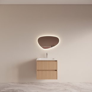 Badmeubelset BWS Riga Met Asia Wastafel Wit 60 cm Licht Eiken Japandi