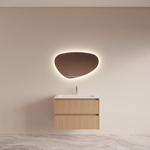 Badmeubelset BWS Riga Met Asia Wastafel Wit 80 cm Licht Eiken Japandi