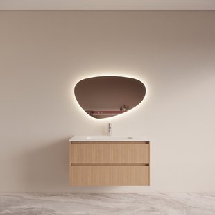 Badmeubelset BWS Riga Met Asia Wastafel Wit 100 cm Licht Eiken Japandi