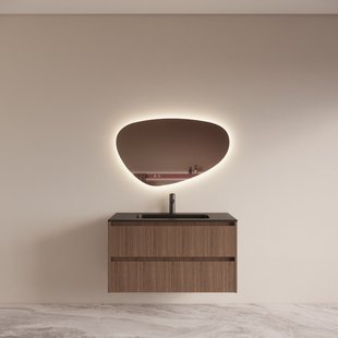 Badmeubelset BWS Riga met Asia Wastafel Zwart 100 cm Donker Eiken Japandi